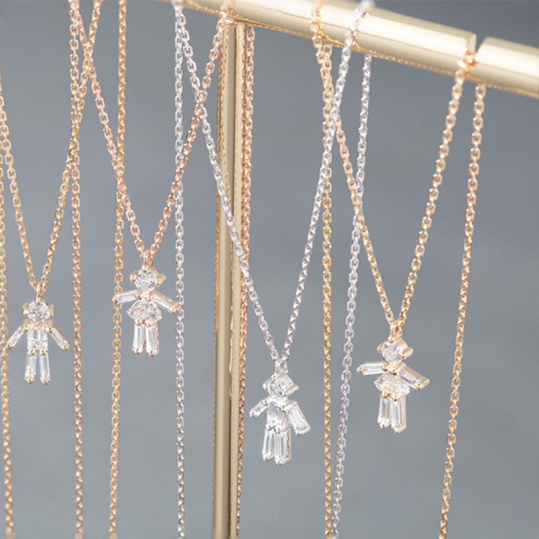 Diamonds and 18Kt White Gold Girl Necklace