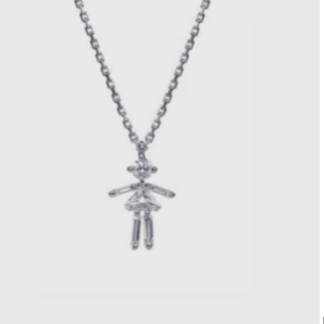 Diamonds and 18Kt White Gold Girl Necklace