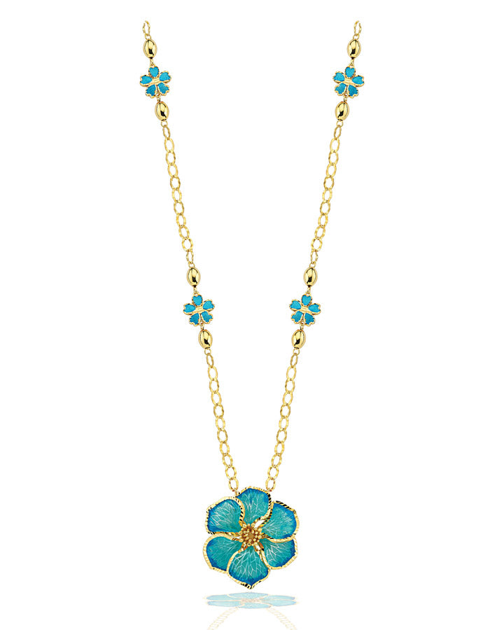 Blue Enameled Flower Necklace