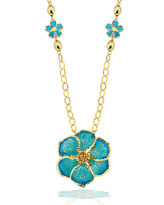 Blue Enameled Flower Necklace