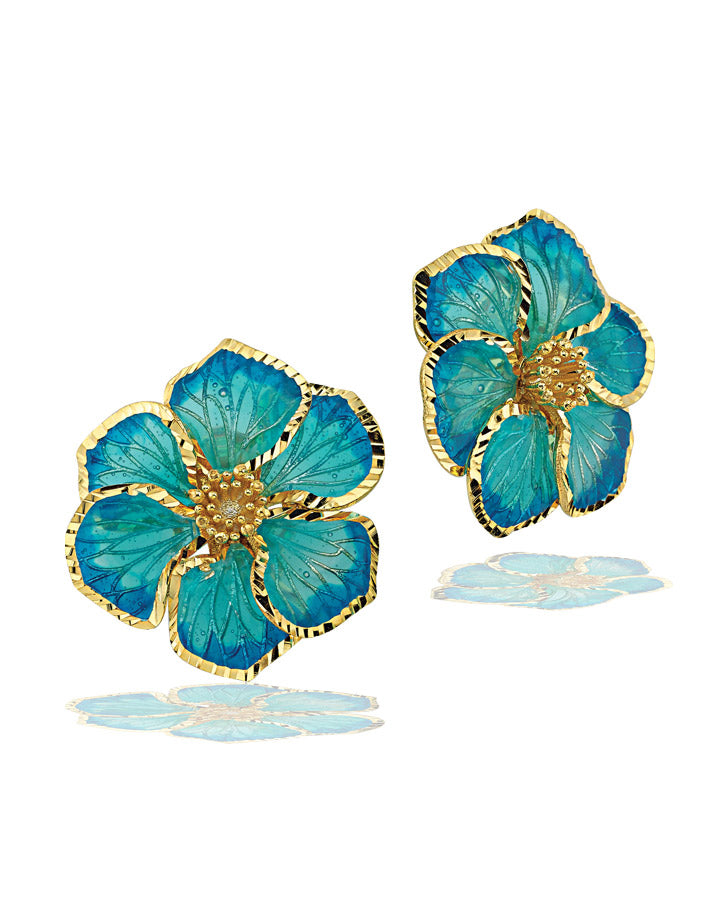 Blue Enameled Flower Earrings