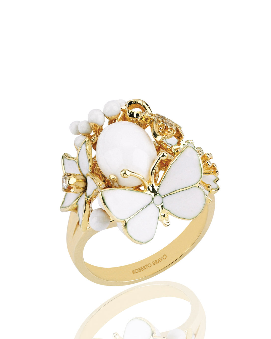 Special Design White Enameled Ring