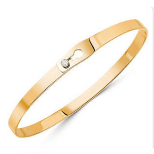 Menottes Dinh Van Large Gold Bangle With Diamond