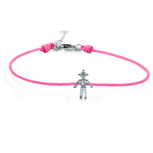 Diamonds and 18Kt White Gold Bracelet with Fluorescent Pink Thread