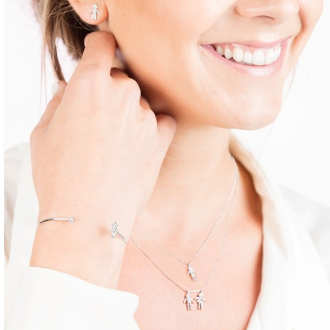 Diamonds and 18Kt Yellow Gold Girl & Boy Necklace