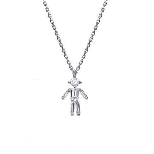 Diamonds and 18Kt White Gold Boy Necklace