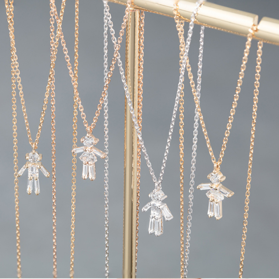 Diamonds and 18Kt White Gold Boy Necklace